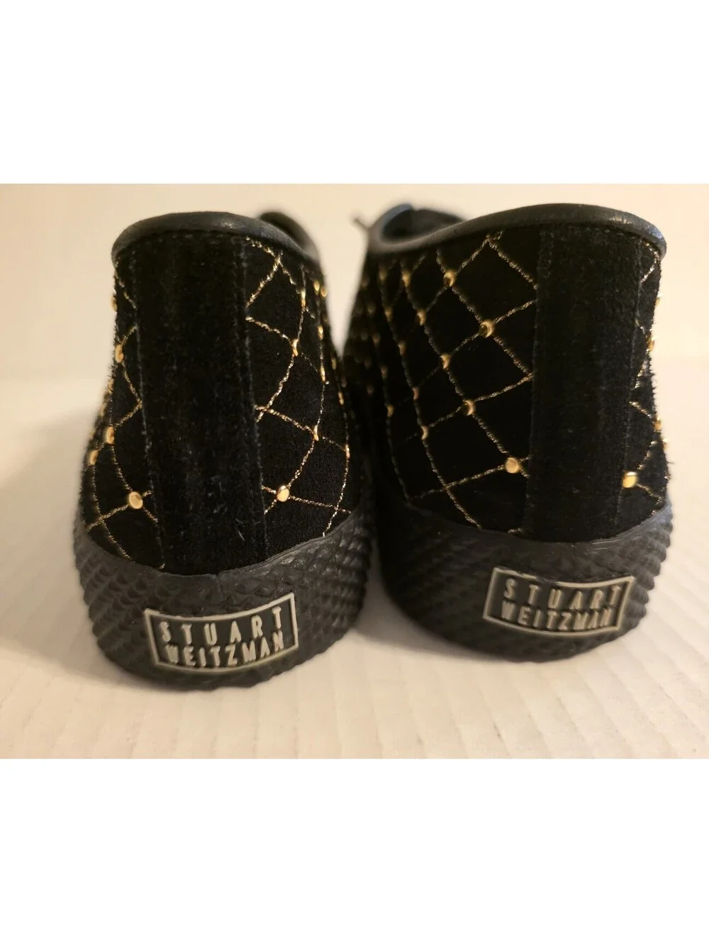 Stuart Weitzman Boyband Velvet Slip On Sneakers Quilted Gold Studs Size 6 New